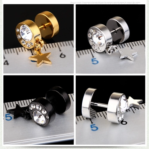 Punk Titanstahl Hantel Stern Ohrstecker Mit Strass-Verzierung Für Damen Herren Edelstahl Mode Ohrschmuck Accessoire