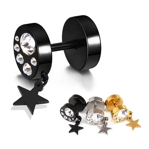 Punk Titanstahl Hantel Stern Ohrstecker Mit Strass-Verzierung Für Damen Herren Edelstahl Mode Ohrschmuck Accessoire