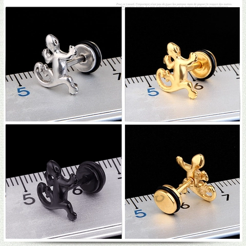 Retro Titanium Steel Gecko Stud Earrings For Men Women Punk Lizard Shape Hypoallergenic Electroplated Ear Piercing Jewelry