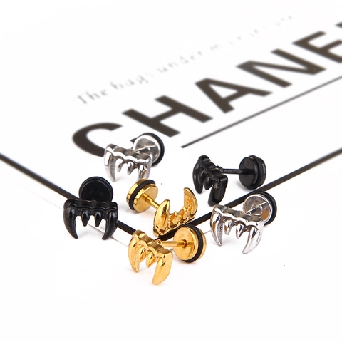 Orecchini a Bottone Retro a Forma di Dente di Lupo in Acciaio Inossidabile Punk Gothic Gioielli per Uomo Donna