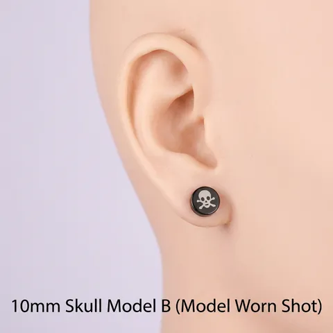Skull Print Stainless Steel Magnetic Earrings No Piercing Rock Punk Stud Earrings Unisex Black Magnet Jewelry
