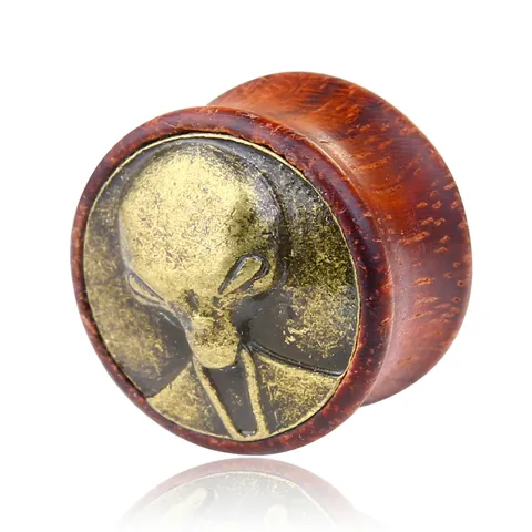 Retro Western Wood Alloy Alien Head Ear Plugs Tunnel Gothic Punk Piercing Jewelry For Men Women Vintage Ear Expander Accessory