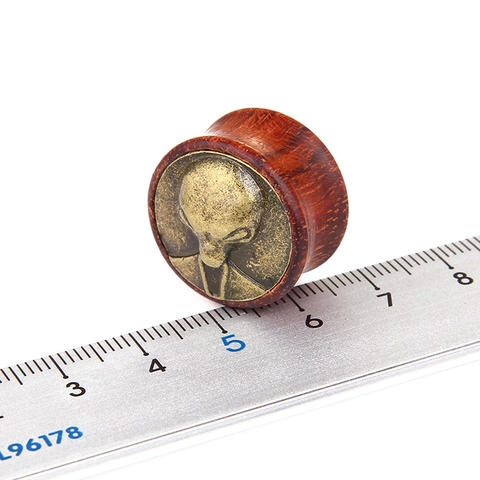 Retro Western Wood Alloy Alien Head Ear Plugs Tunnel Gothic Punk Piercing Jewelry For Men Women Vintage Ear Expander Accessory