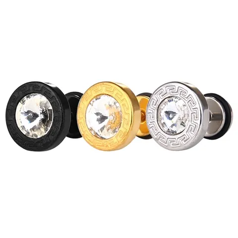 Vintage Titanstahl Runde Ohrstecker Mit Griechischem Schlüsselmuster Strass Eingelegt Unisex Punk Schmuck Zubehör