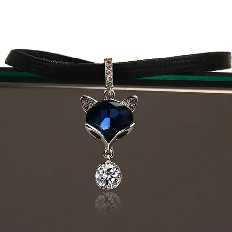 Moda Volpe Ciondolo Choker Collana Lega Strass Animale Tema Gioielli Nero Corda Catena per Donna Elegante Accessorio