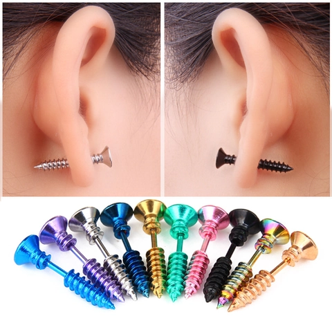 Schrauben Ohrstecker Titanstahl Punk Industrie Stil Kreativer Lustiger Schmuck Für Männer Frauen Halloween Neuheit