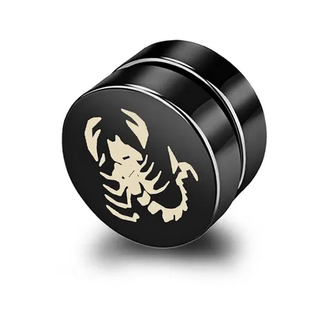 Orecchini a Bottone Magnetici in Acciaio al Titanio Scorpione Rotondi Senza Buco Neri Magnete Clip per Orecchie Punk Rock Gioielli Unisex