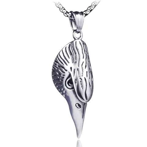 Retro Titanium Steel Eagle Head Bird Skull Pendant Necklace Hip Hop Punk Gothic Jewelry For Men Antique Silver Necklace
