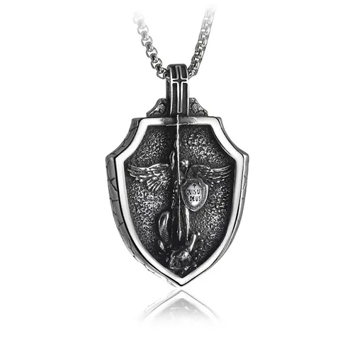 Collar Con Colgante de Escudo de Guerrero Espartano Vintage Retro Acero Inoxidable Acero de Titanio Relieve Joyas Hombre