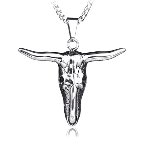 Collar con Colgante de Calavera de Toro de Acero de Titanio Vintage Acero Inoxidable Goth Punk Hip Hop Joyería para Hombre
