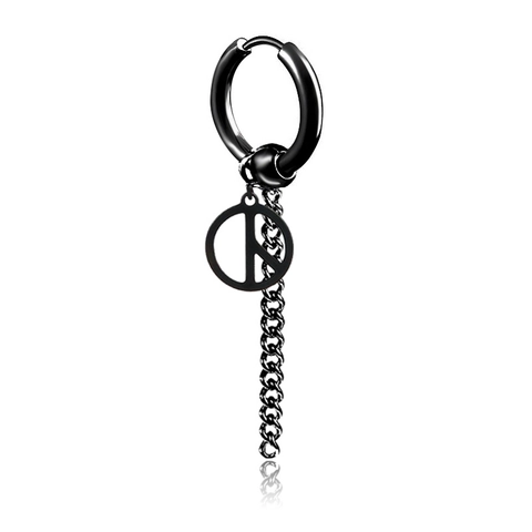 Stainless Steel Peace Sign Tassel Chain Drop Earrings Punk Hip Hop Hoop Clip On Earring Long Dangle Jewelry For Unisex