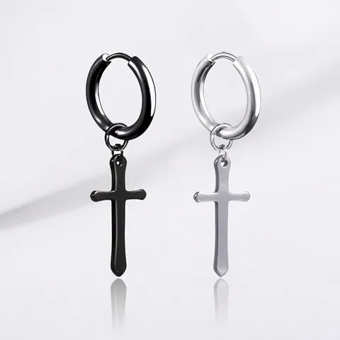 Orecchini a Cerchio con Ciondolo a Croce in Acciaio Inossidabile per Uomo Donna Stile Gothic Punk Clip per Orecchie Senza Piercing