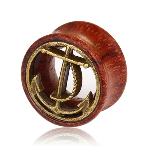 Vintage Holz Anker Ohr Plugs Gauges Nautische Legierung Inlay Retro Punk Body Piercing Schmuck Für Damen Herren Accessoire