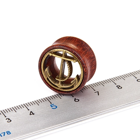 Vintage Holz Anker Ohr Plugs Gauges Nautische Legierung Inlay Retro Punk Body Piercing Schmuck Für Damen Herren Accessoire