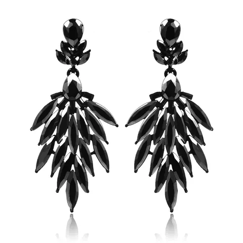 Retro Black Alloy Rhinestone Water Drop Earrings For Women Exaggerated Long Dangle Earrings Party Club Jewelry Gift
