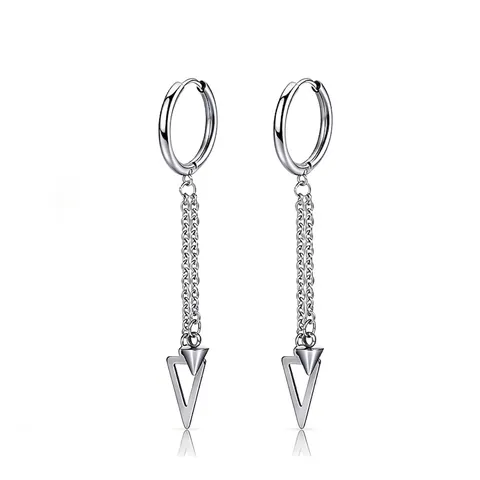 Orecchini a Cerchio in Acciaio Inossidabile con Catena Geometrici Pendente a Triangolo Gioielli Stile Punk per Uomo Donna