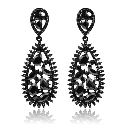 Orecchini Vintage Neri con Strass Esagerati a Goccia d'Acqua per Donna Orecchini Pendenti Lunghi di Lusso Gioielli Party