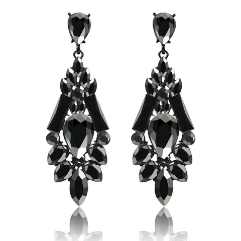 Vintage Schwarze Strass Wassertropfen Ohrringe Für Damen Übertriebene Kronleuchter Lange Hängende Ohrringe Bankett Party Schmuck