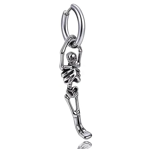 Rétro Boucles d'oreilles Créoles Squelette en Acier Inoxydable 304 Hommes Femmes Gothique Squelette Complet Halloween Bijoux