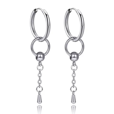 Punk Roestvrijstalen Kwastje Ketting Lange Hanger Oorbellen Voor Heren Dames Geometrisch Zilver Hip Hop Sieraden
