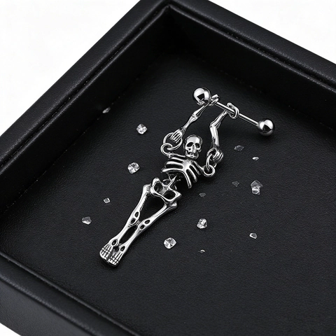 Gothic Punk Edelstahl Totenkopf Skelett Barbell Ohrstecker Für Herren Damen Skelett Anhänger Piercing Schmuck Geschenk