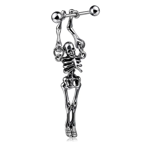 Gothic Punk Edelstahl Totenkopf Skelett Barbell Ohrstecker Für Herren Damen Skelett Anhänger Piercing Schmuck Geschenk