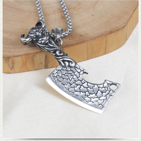 Uomo Hip Hop Collana Con Pendente Mannaia Teschio Toro Acciaio Inossidabile Finitura Antica Distressed Punk Gotico Gioielli