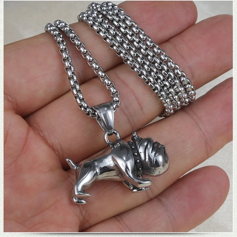 Collar con Colgante de Bulldog de Acero Inoxidable Vintage para Hombre Joyería con Dijes de Perro Hip Hop Tono Plateado Antiguo Regalo