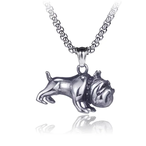 Collar con Colgante de Bulldog de Acero Inoxidable Vintage para Hombre Joyería con Dijes de Perro Hip Hop Tono Plateado Antiguo Regalo