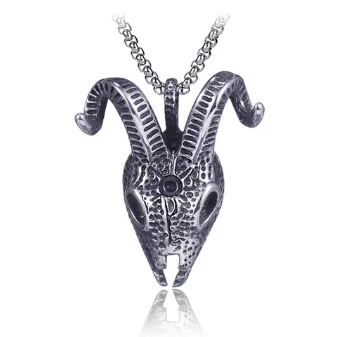 Colgante de Cabeza de Carnero de Acero Inoxidable Vintage para Hombre Gótico Punk Hip Hop Joyería Cabeza de Cabra Plata