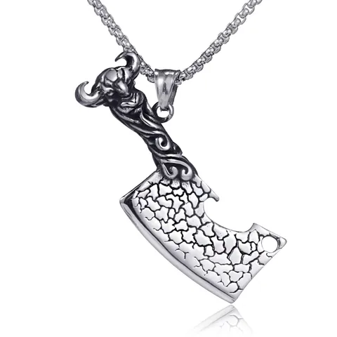 Uomo Hip Hop Collana Con Pendente Mannaia Teschio Toro Acciaio Inossidabile Finitura Antica Distressed Punk Gotico Gioielli