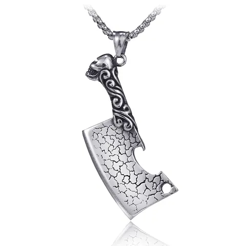 Collana con Ciondolo a Mannaia con Teschio in Acciaio Inossidabile Hip Hop Retro per Uomo Stile Gothic Punk Gioielli Apribottiglie