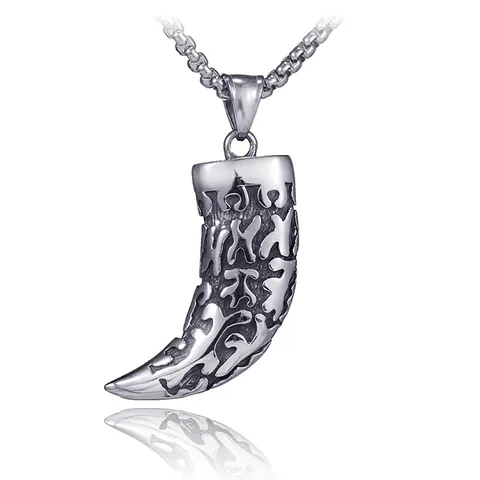 Retro Stainless Steel Wolf Fang Pendant Necklace For Men Hip Hop Tribal Totem Wolf Tooth Jewelry Accessories Gift