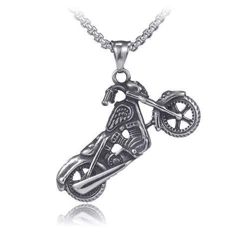 Collier Pendentif Moto en Acier Inoxydable Vintage Pour Hommes Bijoux de Style Industriel Punk Hip Hop Argent Antique