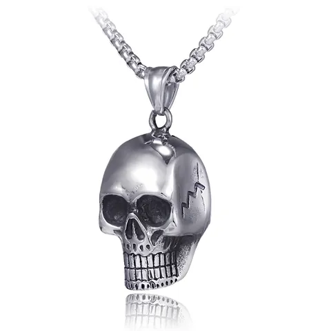 Collana con Pendente a Teschio in Acciaio Inossidabile Gotico Vintage per Uomo Occhi in Strass Rossi Gioielli Hip Hop Punk