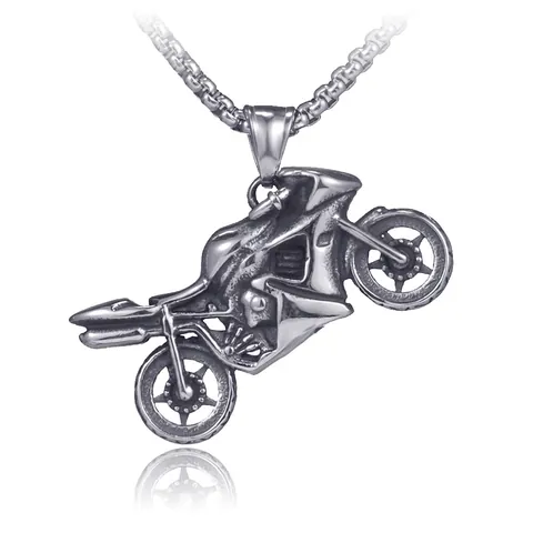 Collana Con Ciondolo a Forma di Moto in Acciaio Inossidabile per Uomo Gioielli Biker Punk Hip Hop Retrò Argento Antico