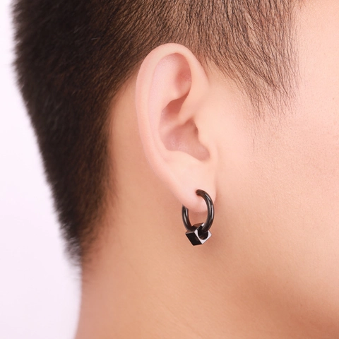 Stainless Steel Geometric Cube Drop Hoop Earrings For Men Women Street Hip Hop Style Black Silver Electroplated Jewelry