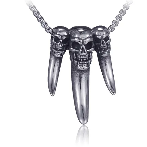 Retro Hip Hop Edelstahl Totenkopf Zähne Anhänger Halskette Für Herren Vintage Punk Gothic Geisterzahn Anhänger Schmuck