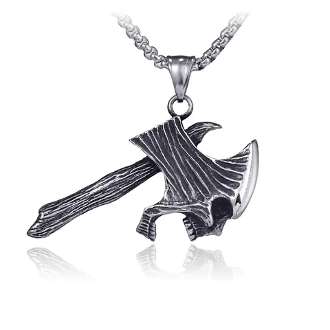 Collana con Ciondolo ad Ascia Teschio Punk Gotico Retro in Acciaio Inossidabile Uomo Hip Hop Gioielli Ascia da Battaglia Vichinga