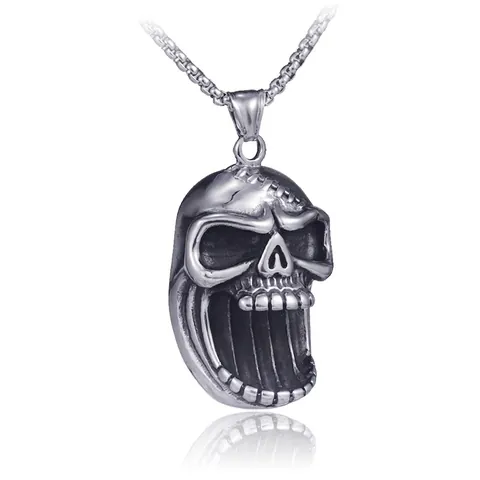 Collana con Ciondolo Teschio Retro Punk in Acciaio Inossidabile Gioielli Gothic Hip Hop per Uomo Donna Finitura Argento Antico Strass