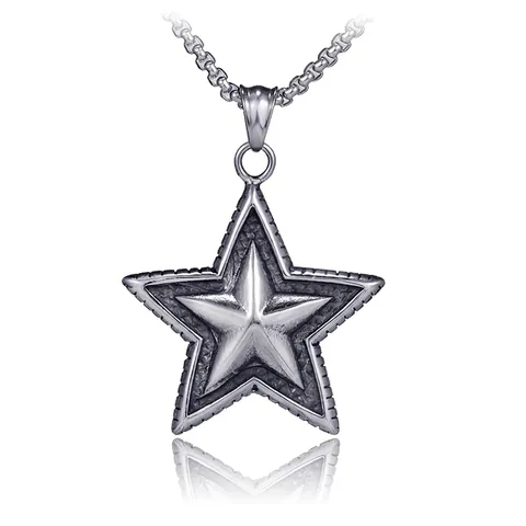 Collar con Colgante de Estrella de Pentagrama de Acero Inoxidable Retro para Hombres y Mujeres Joyas de Plata de Estilo Industrial