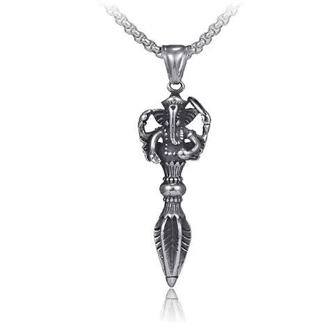Vintage Edelstahl Ganesha Vajra Anhänger Halskette Für Herren Religiöse Buddhistische Phurba Kette Antiksilber Schmuck