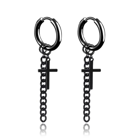 Edelstahl Kreuz Quaselkette Ohrringe Für Herren Damen Punk Gothic Lange Drop Dangle Ohrringe Unisex Schmuck