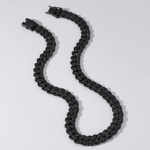 Men Hip Hop Black Iced Out Cuban Link Chain Necklace Zinc Alloy Pave Rhinestone Paved Streetwear Jewelry Bracelet For Party