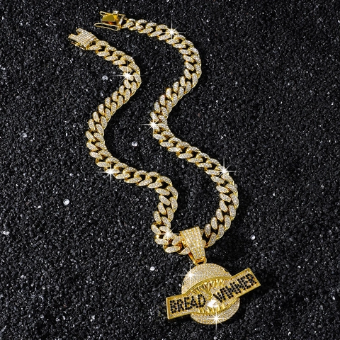 Herren Hip Hop Haimaul Bread Winner Anhänger Halskette Voll Strass Zinklegierung Panzerkette Gold Silber Schmuck