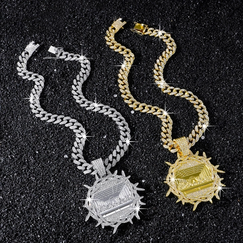 Heren Hip Hop Zinklegering Strass Halsketting Het Laatste Avondmaal Ronde Hanger Iced Out Cubaanse Schakelketting Goud Zilver Sieraden