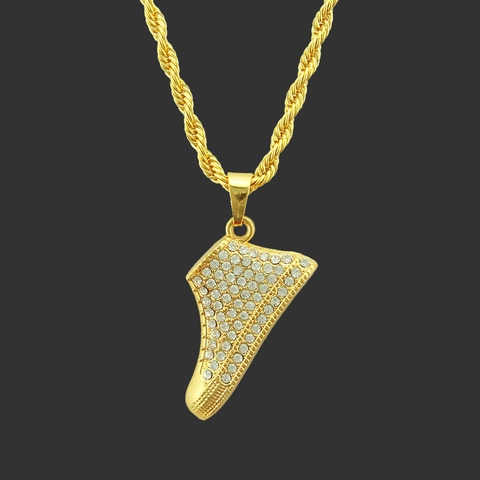 Collana Hip Hop in Lega Dorata Con Ciondolo a Forma di Scarpa Sportiva Strass Scarpa High Top Con Catena a Corda Per Uomo Donna Gioielli Streetwear