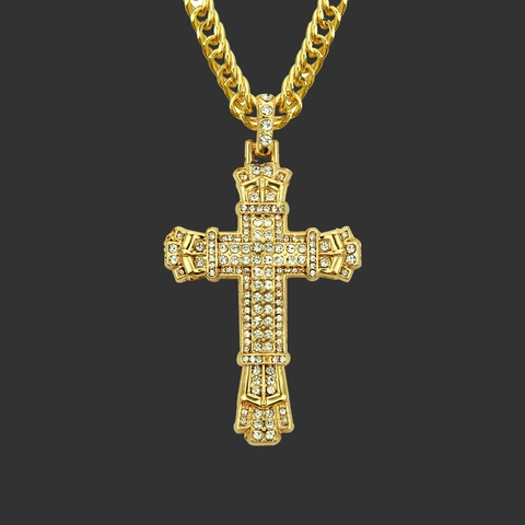 Collar con Colgante de Cruz Hip Hop Aleación Diamante de Imitación Iced Out Cadena Eslabones Cubanos Joyería Streetwear Hombre Mujer Oro Plata