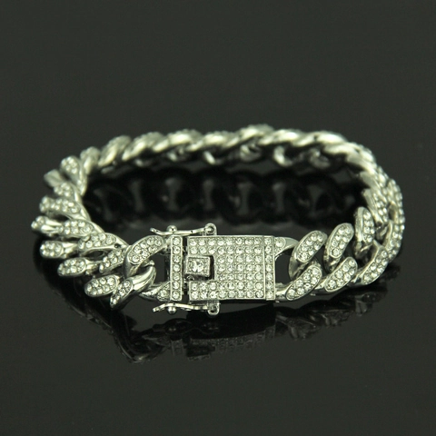 Hip Hop Men Cuban Link Bracelet Zinc Alloy Full Rhinestone Clasp Iced Out Luxurious Streetwear Fashion Jewelry Bracelet