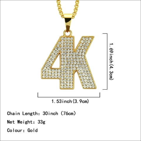 Collana con Pendente 4K Iced Out in Lega Placcata Oro con Strass Pave Gioielli Hiphop Alfabeto per Uomo Accessorio Nightclub